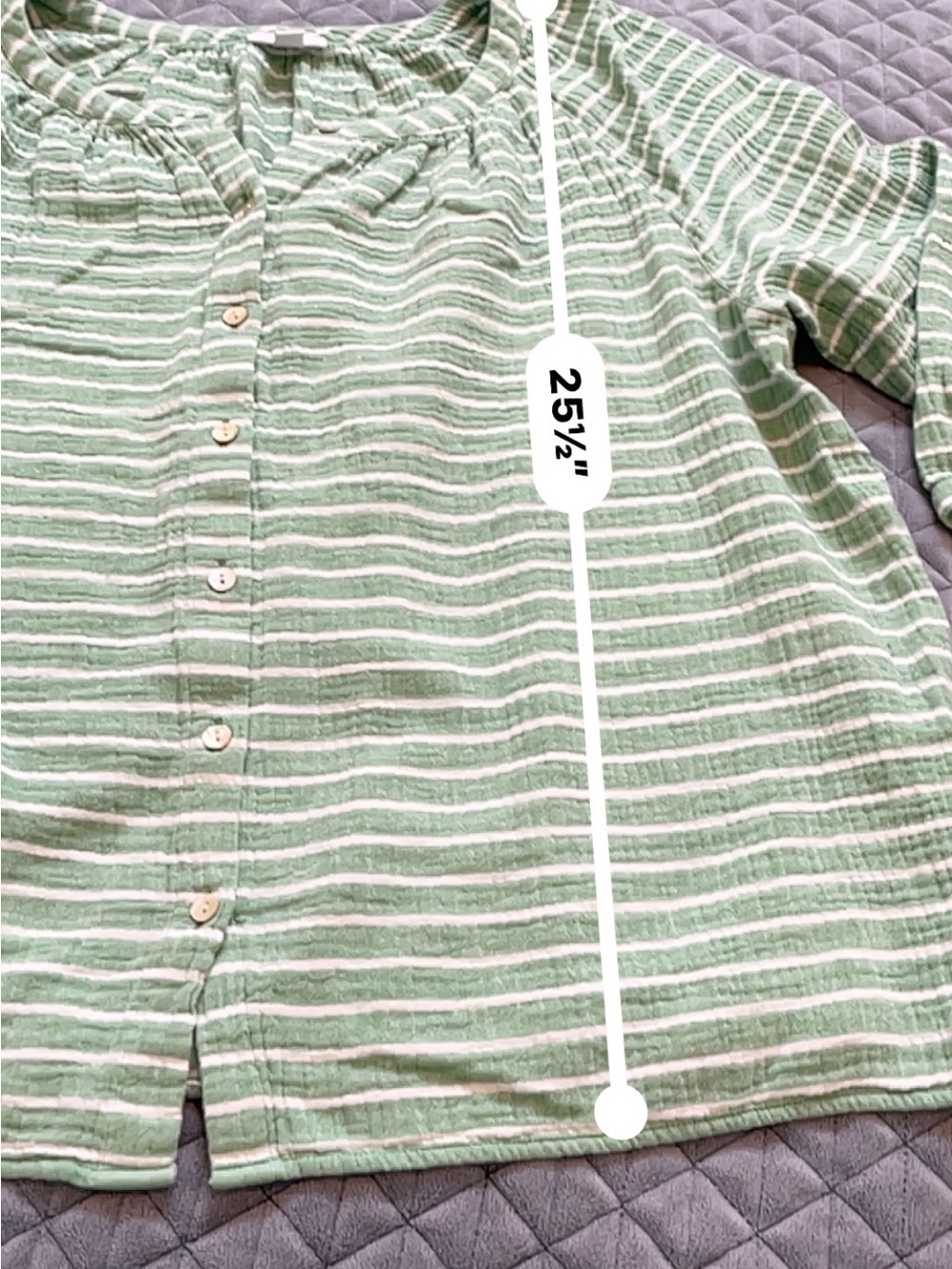 J Jill gauze Green Striped Button-Front top 3/4 sleeve cotton - Picture 7 of 10